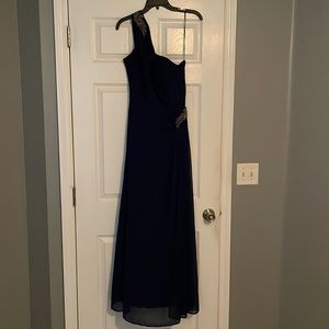 Alex Evenings Women’s Dress Size 8 Dark Navy Blue One-Shoulder Long Gown!